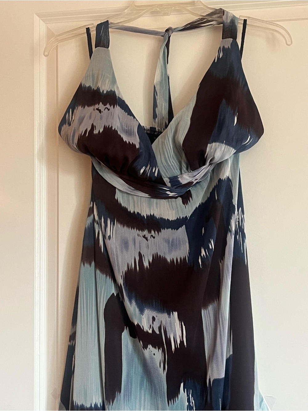 Strapless Blue and Black Print Tie-Back Dress